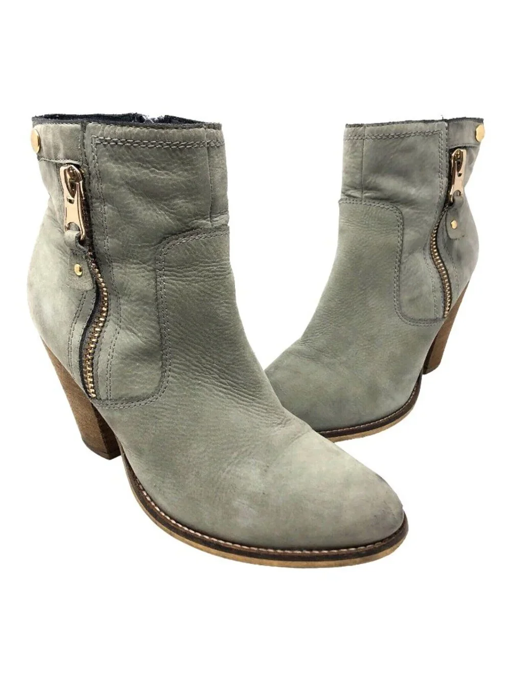 Aldo Boots Womens 10 Olenalla Sage Nubuck Leather Ankle Booties Block High Heel